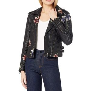 Floral embroidered vegan leather jacket